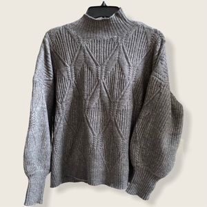 She and Sky Gray Turtleneck Balloon Sleeve Sweater One Size